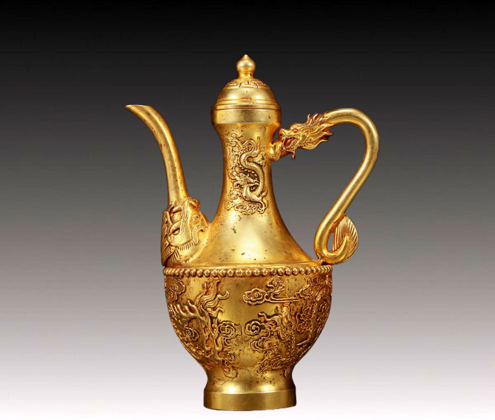 An Exquisite Gilt Bronze Dragon and Phoenix Pattern Ewer (1 of 10)