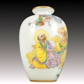 A Precious Coloured glaze Famille-Rose Character and Story Pattern Vase,With Poem