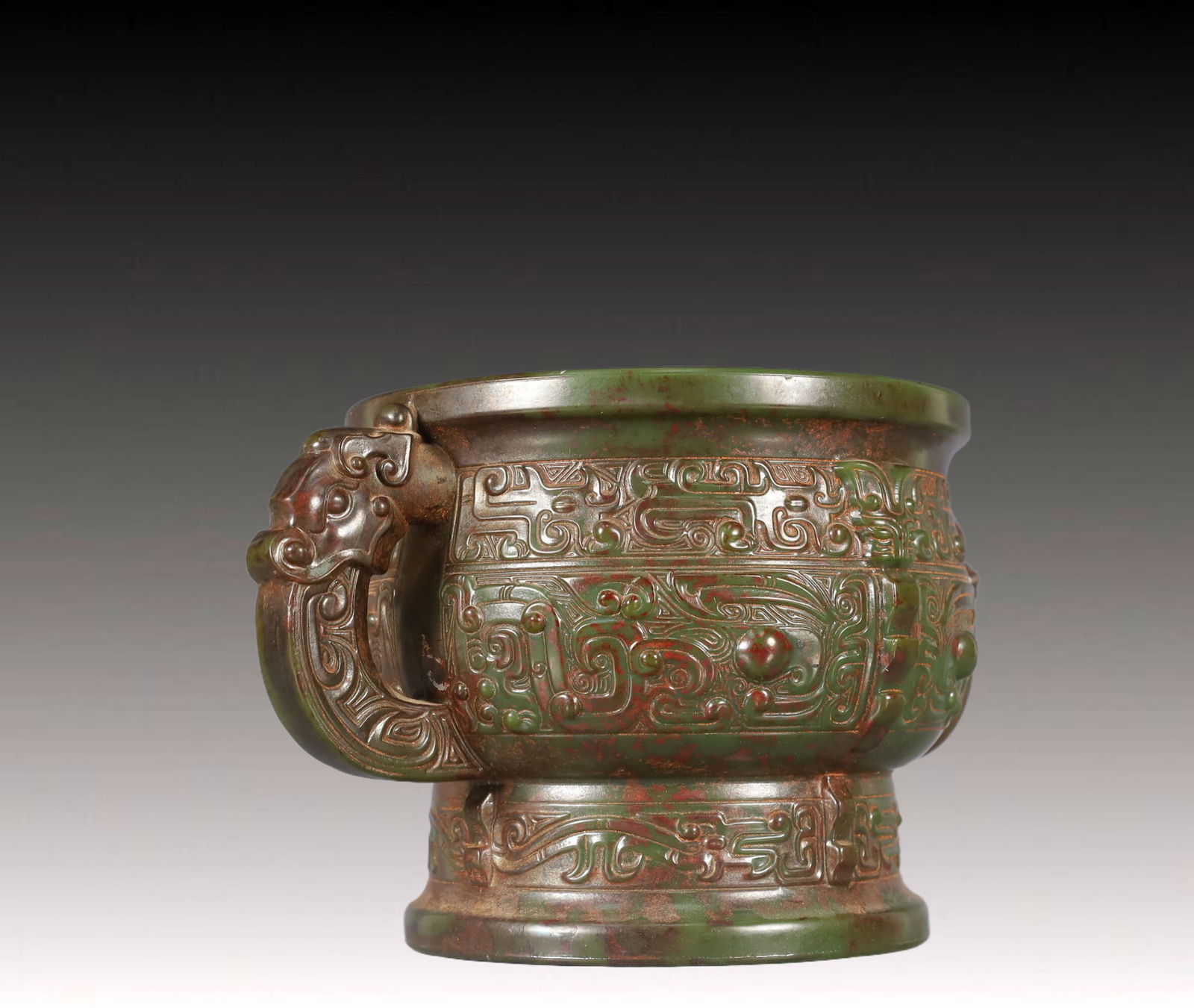 An Exquisite Jasper Beast-Face Pattern Double-Ears Censer - 2