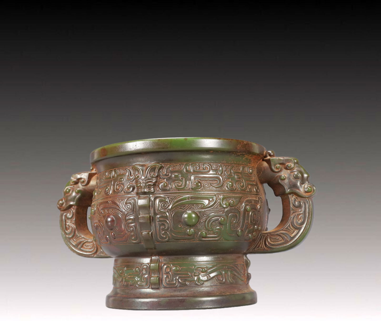 An Exquisite Jasper Beast-Face Pattern Double-Ears Censer - 3