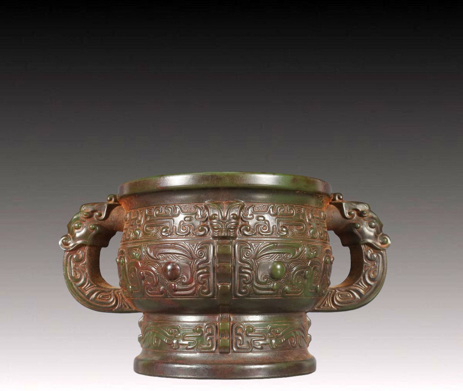 An Exquisite Jasper Beast-Face Pattern Double-Ears Censer - 4
