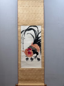 A Chinese Vertical Scroll Ink Painting of Rooster on Paper