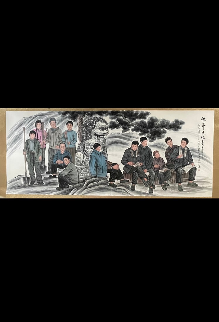 A Chinese Ink Painting of Figure and Story on Paper: A Chinese Ink Painting of Figure and Story on Paper,Liu Wenxi,Size:55.1inx141.7in 一幅中国水墨人物故事画,刘文西