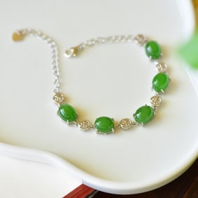 A Pair of Exquisite Sterling Silver Inlaid Jasper Bracelet