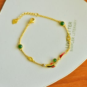 An Exquisite Sterling Silver-Gold Plated Inlaid Jasper Bracelet