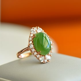An Exquisite Sterling Silver-Gold Plated Inlaid Jasper Ring , Inlaid Diamond