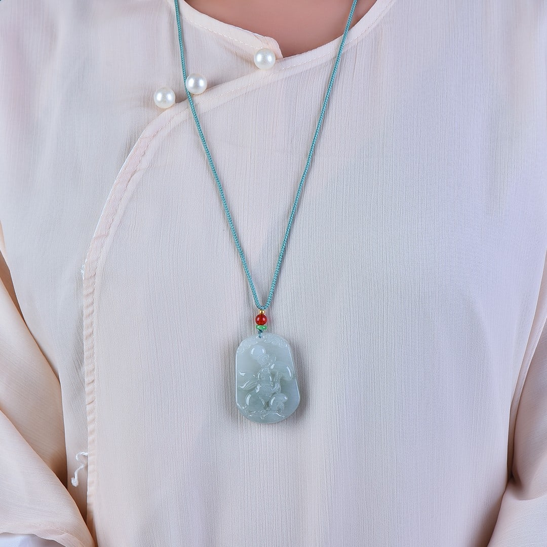 An Exquisite Jadeite Rabbit Pattern Pendant: An Exquisite Jadeite Rabbit Pattern Pendant,Size:1.3inx1.9in 翡翠兔纹挂件