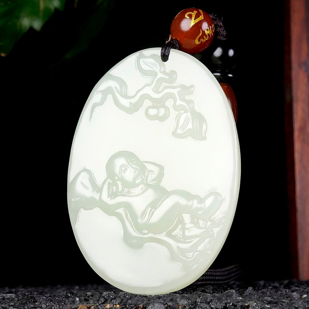 An Exquisite White Jade Figure Pattern Pendant: An Exquisite White Jade Figure Pattern Pendant,Size:1.8inx1.3inx0.3in 白玉人物纹挂件