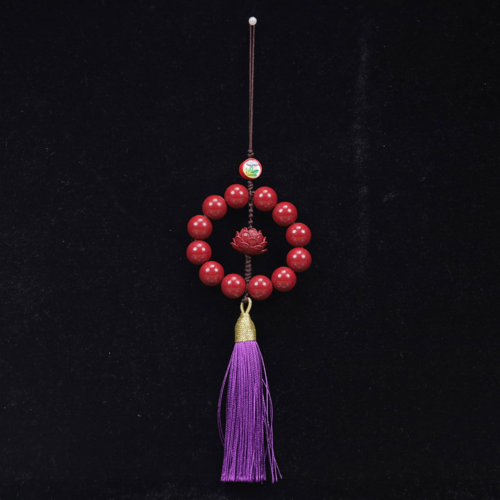 An Exquisite Cinnabar Lotus Pattern Pendant: An Exquisite Cinnabar Lotus Pattern Pendant, Size:2.4inx2.6in, Weight:48g 朱砂莲花挂件