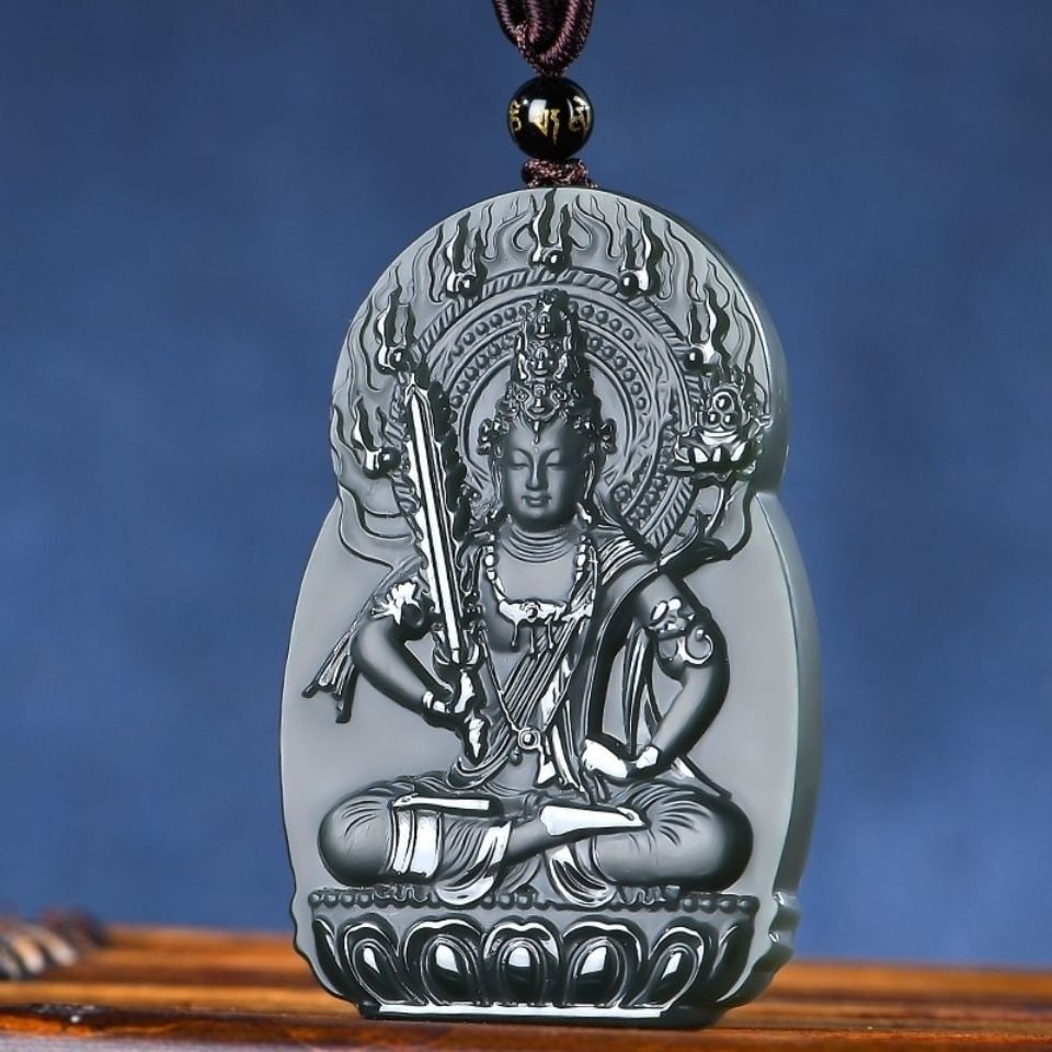 An Exquisite Cyan jade Statue of Bodhisattva Pendant: An Exquisite Cyan jade Statue of Bodhisattva Pendant 青玉菩萨像挂件