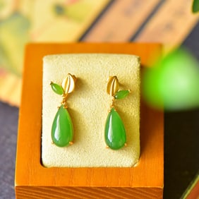 A Pair of Exquisite Sterling Silver-Gold Plated Inlaid Jasper Earrings,Inlaid Jasper