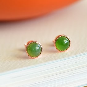 A Pair of Exquisite Sterling Silver-Gold Plated Inlaid Jasper Earrings