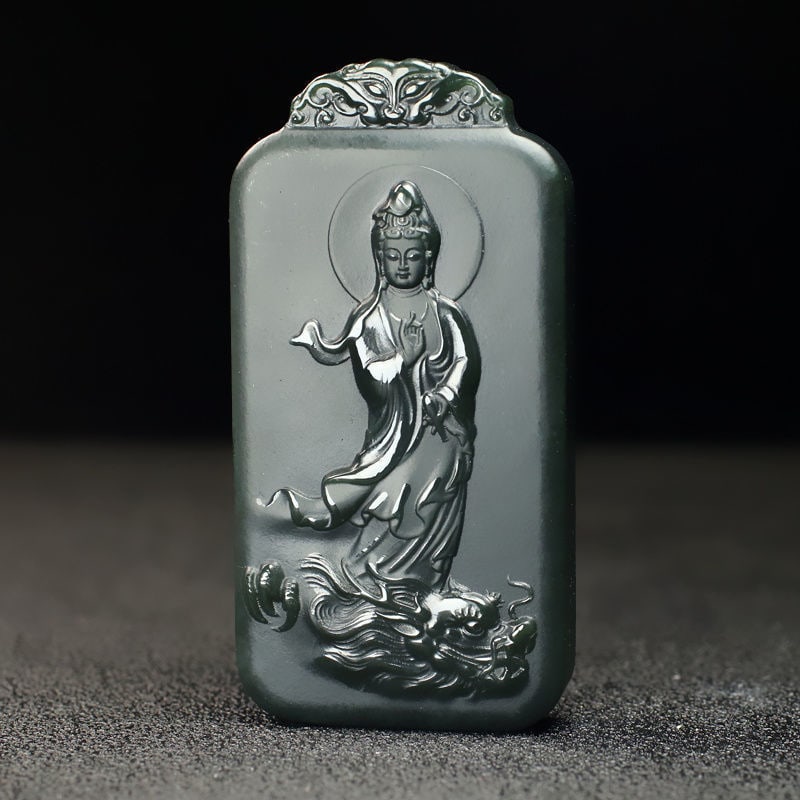 An Exquisite Cyan jade Statue of Avalokitesvara Pendant: An Exquisite Cyan jade Statue of Avalokitesvara Pendant 青玉观音像挂件