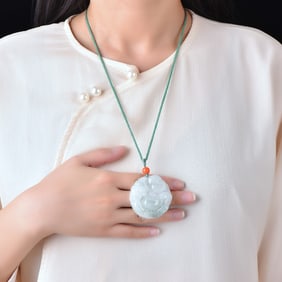 An Exquisite Jadeite Statue of Maitreya Buddha Pendant