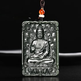 An Exquisite Cyan jade Statue of Amitayus Pendant
