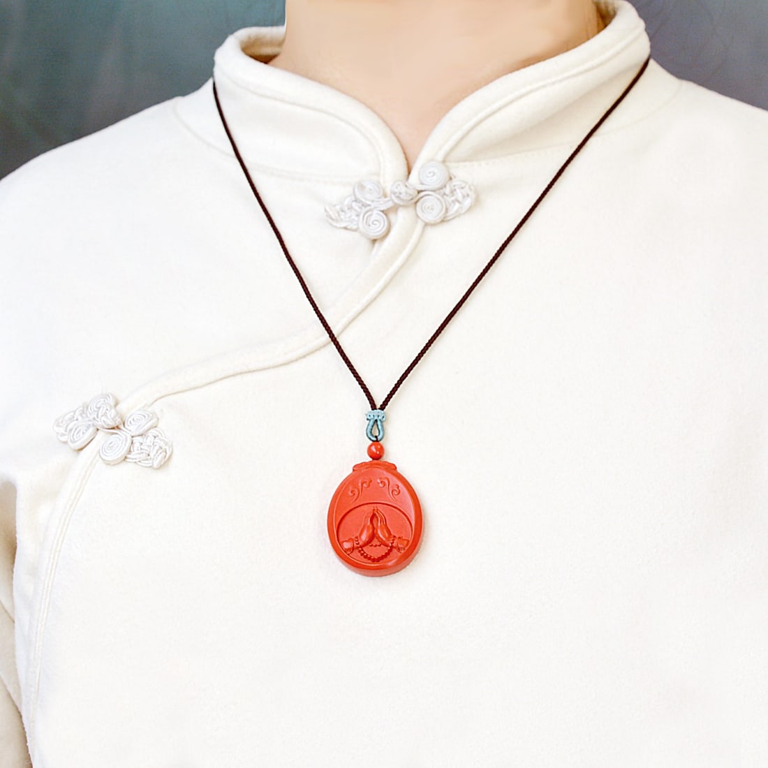 An Exquisite Cinnabar Pendant: An Exquisite Cinnabar Pendant,Size:1.2inx1.5in,Weight:14g 朱砂挂件