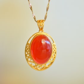 An Exquisite Sterling Silver-Gold Plated Inlaid Agate Pendant