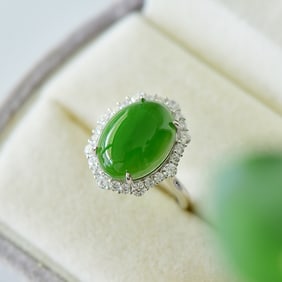 An Exquisite Sterling Silver Inlaid Jasper Ring,Inlaid Diamond