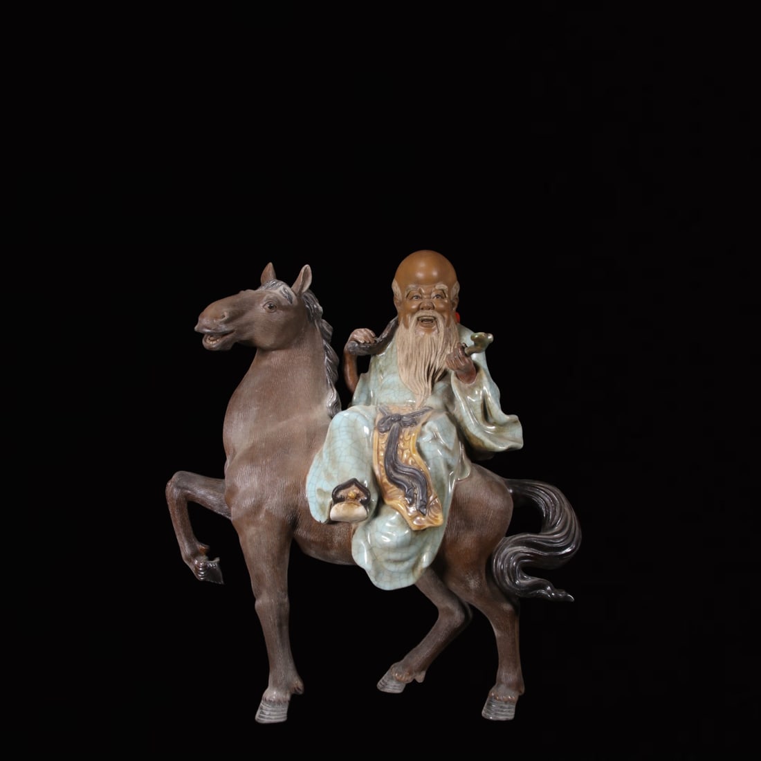 A Huge Shiwan yao Statue of Longevity: A Huge Shiwan yao Statue of Longevity,Qing Dynasty, China,Size:16.5inx7.9inx16.5in 石湾窑寿星,中国清代