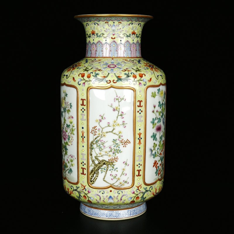 A Rare Enamel Painted Gold Flower Pattern Vase: A Rare Enamel Painted Gold Flower Pattern Vase,Qing Dynasty,China,Qianlong Six-character Mark,Size:12.6inx7.1in 