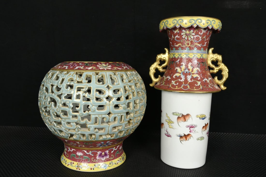 A Huge Enamel Chi-Dragon Pattern Double-Ears Vase - 8