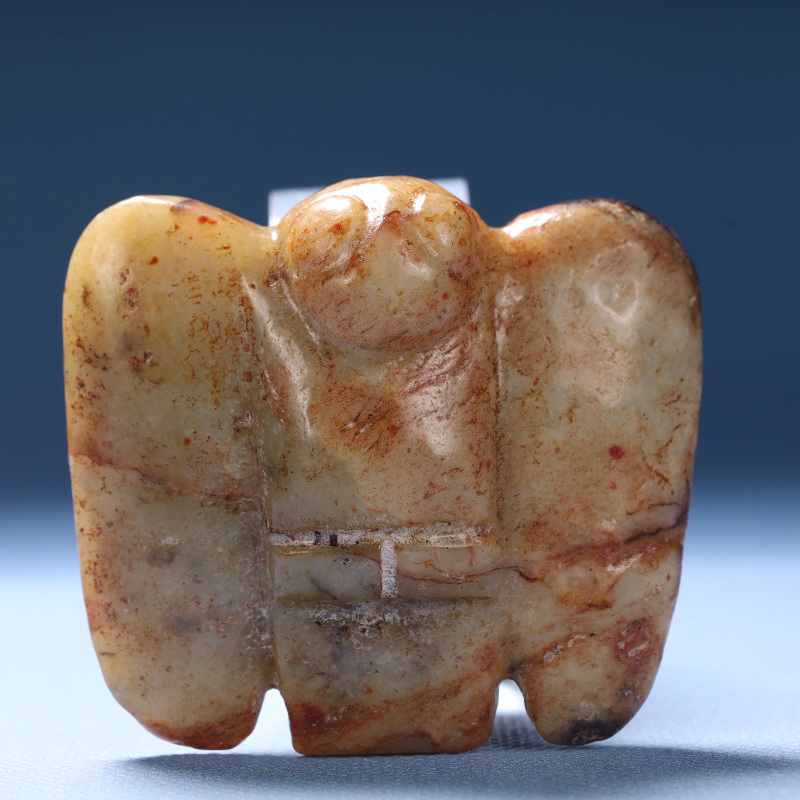 An Archaic Hongshan Culture Yellow Jade Bird Ornament: An Archaic Hongshan Culture Yellow Jade Bird Ornament,Ancient Time,China,Size:2.1inx2.3inx0.9in,Weight:102.2g 