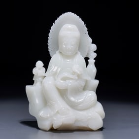 A Fine White Jade Statue of Bodhisattva