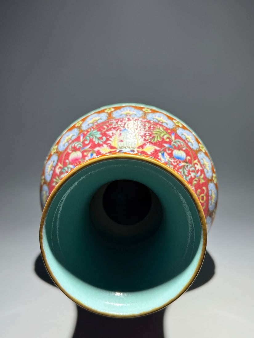 A Huge Enamel Ruby Red-Glazed Lotus Pattern Vase - 8