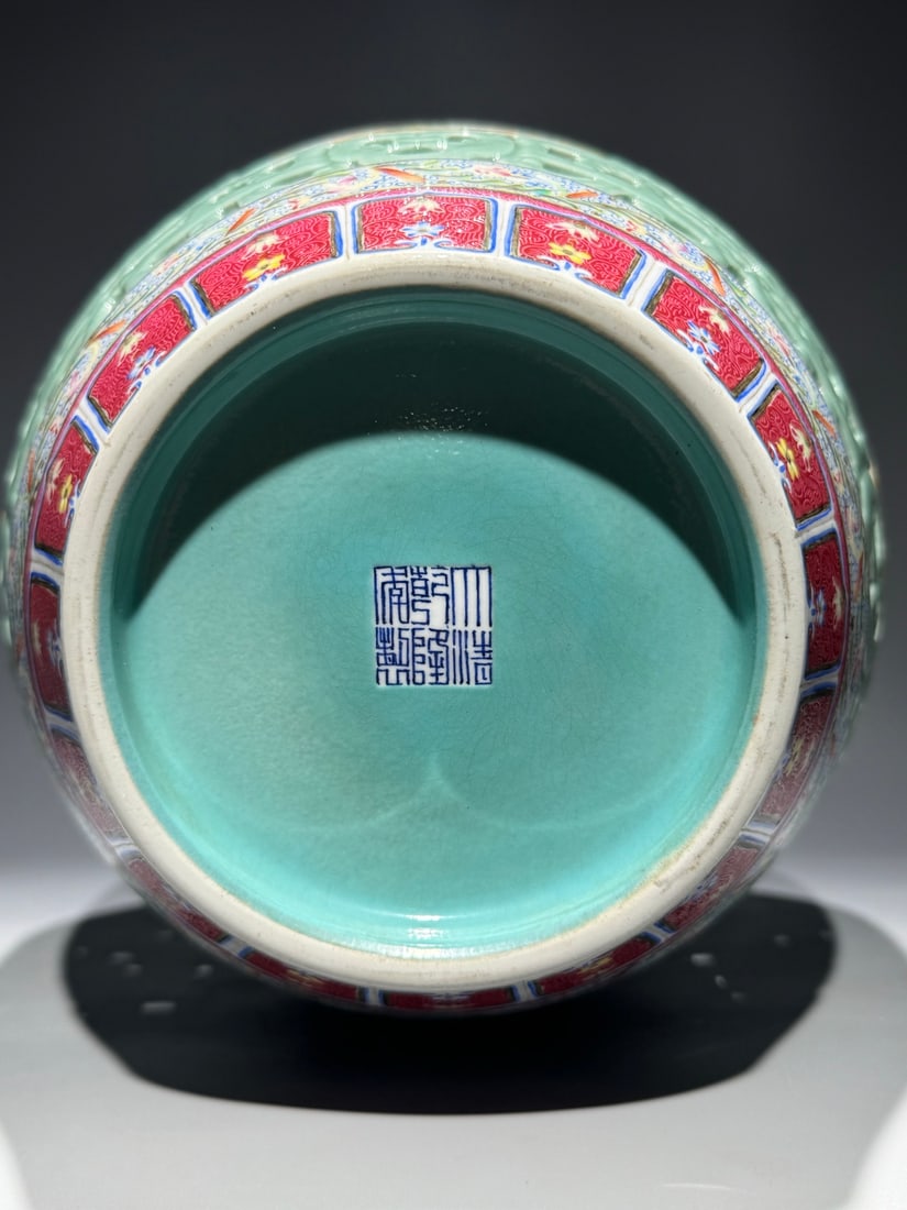 A Huge Enamel Ruby Red-Glazed Lotus Pattern Vase - 9