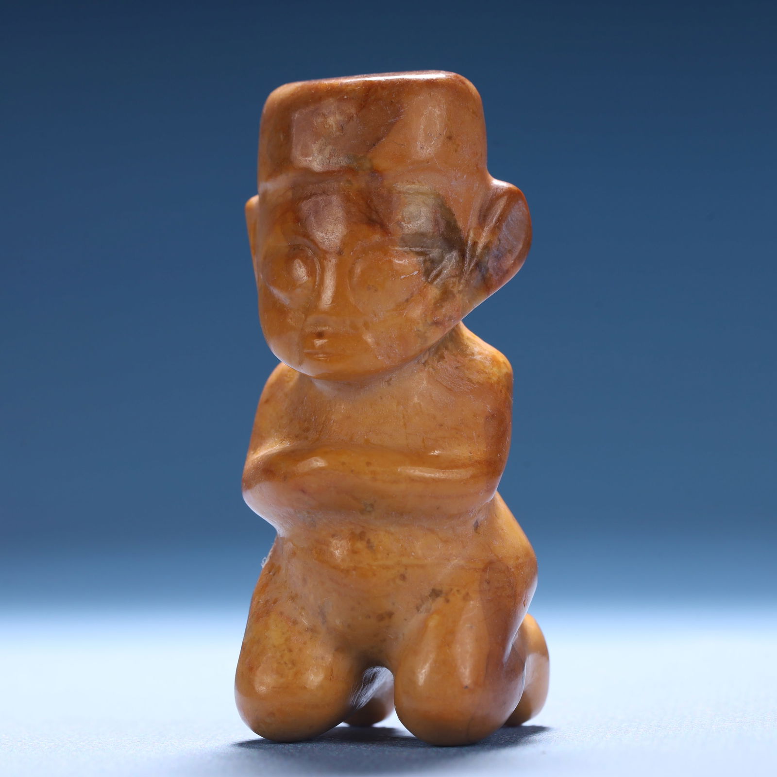 An Archaic Hongshan Culture Yellow Jade Figure Ornament: An Archaic Hongshan Culture Yellow Jade Figure Ornament,Ancient Time,China,Size:2.6inx1.1inx1in,Weight:67.9g 