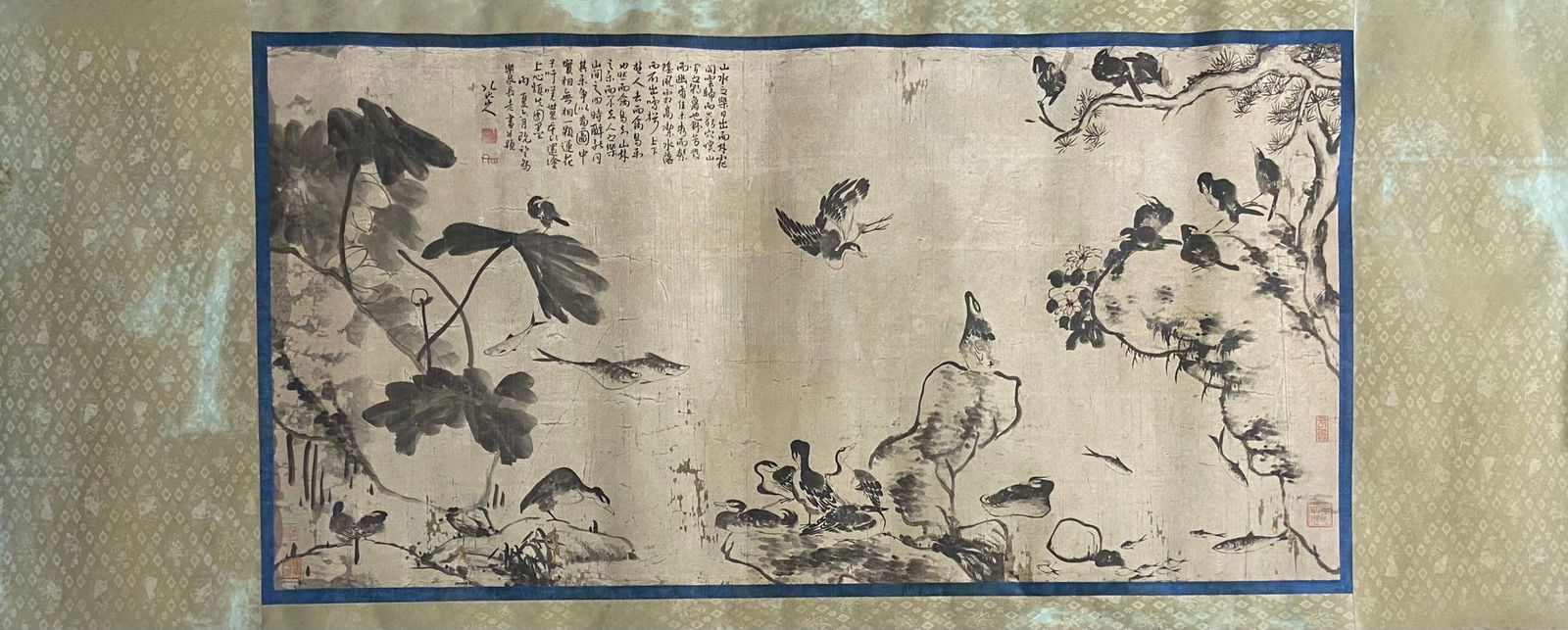 A Chinese Ink Painting of Flower and Bird on Paper: A Chinese Ink Painting of Flower and Bird on Paper,Bada Shanren,Size:50.8inx25.6in 一幅中国水墨花鸟画,八大山人