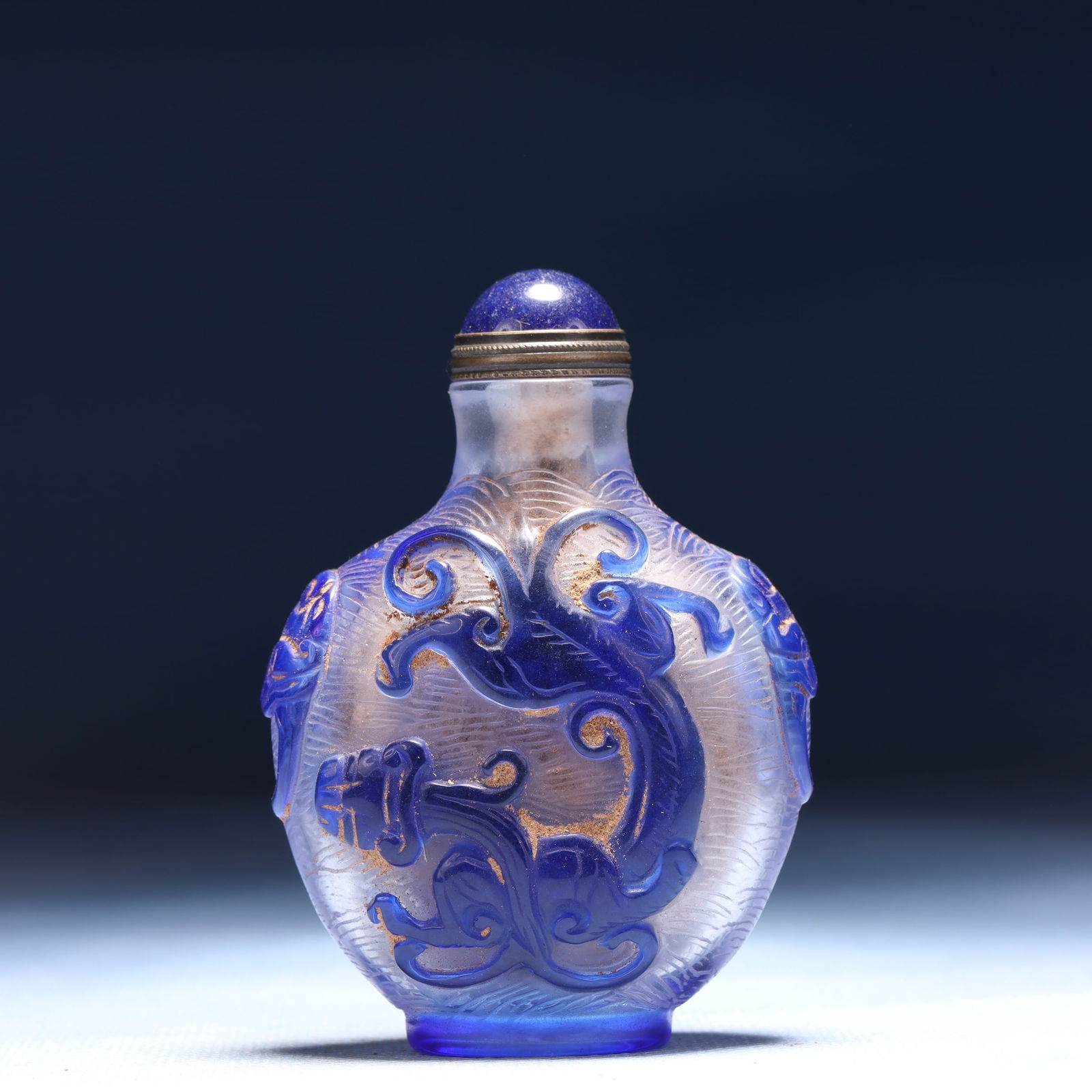 An Exquisite Glass Chi-Dragon Pattern Snuff Bottle - 4