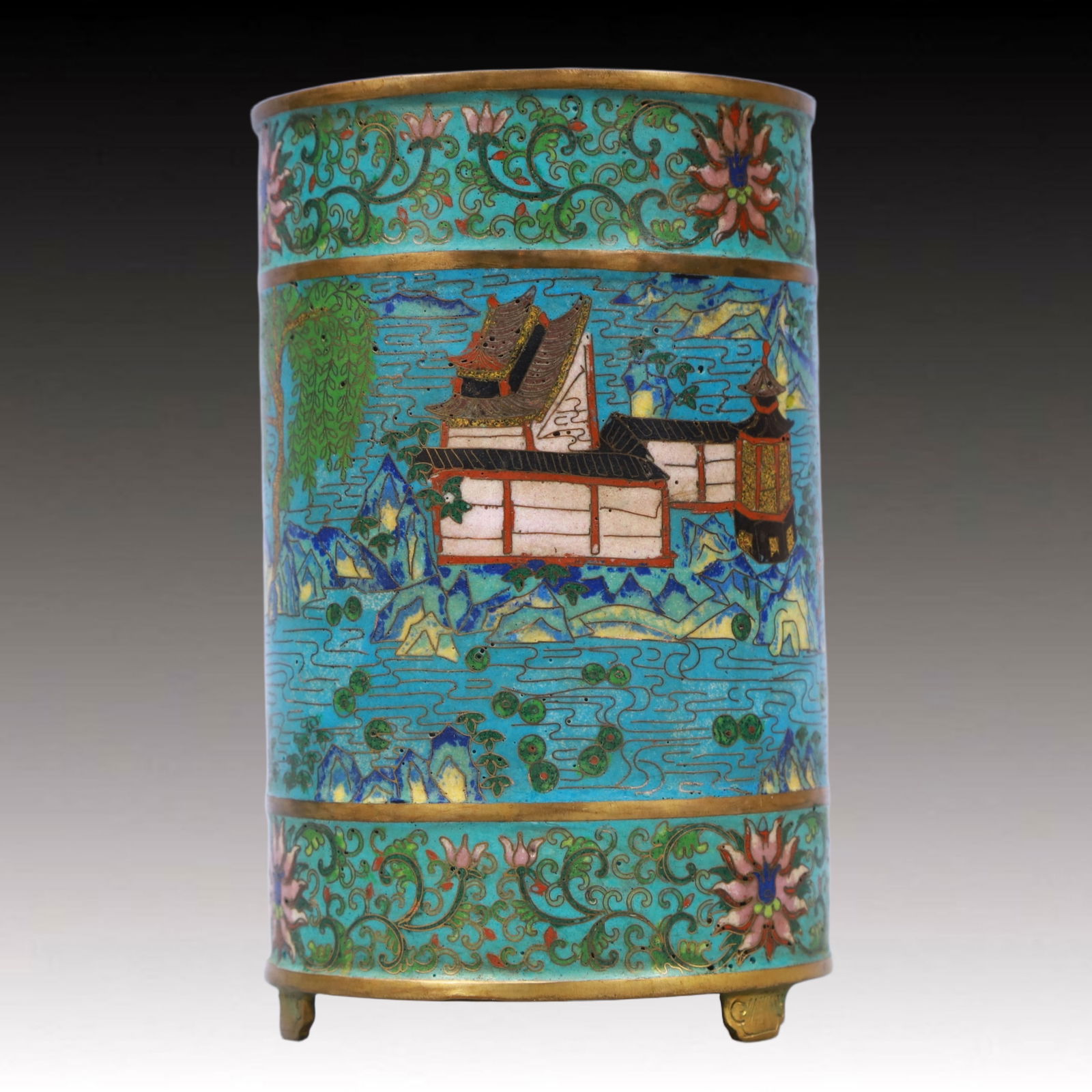 An Exquisite Cloisonne Landscape Pattern Brush Pot - 3