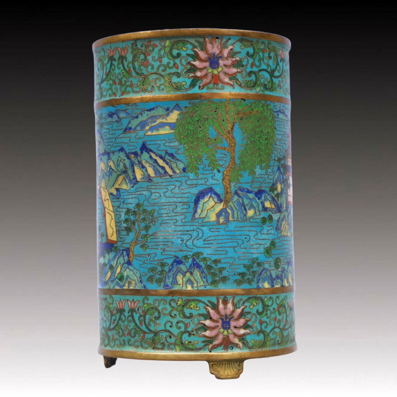 An Exquisite Cloisonne Landscape Pattern Brush Pot - 4