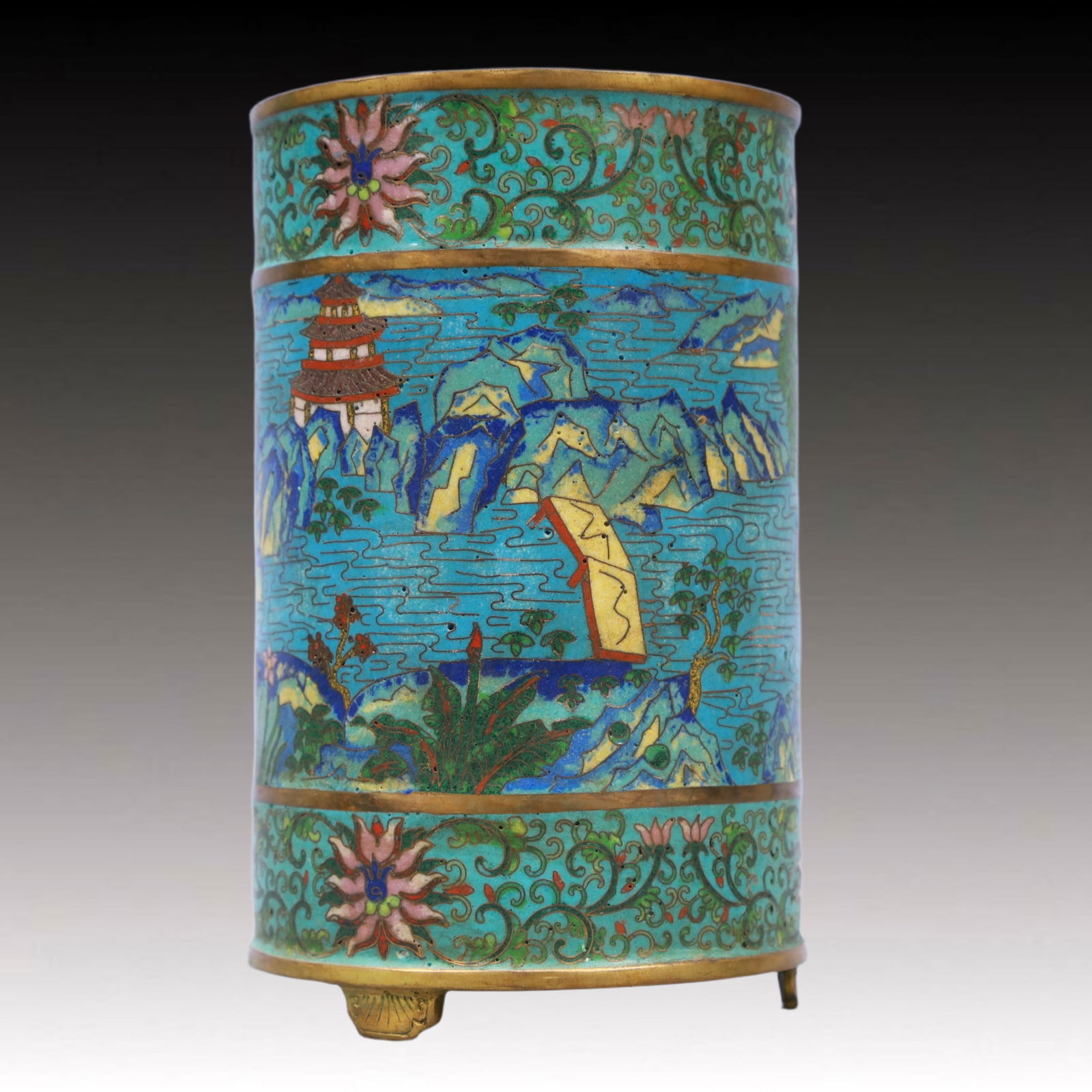 An Exquisite Cloisonne Landscape Pattern Brush Pot - 5
