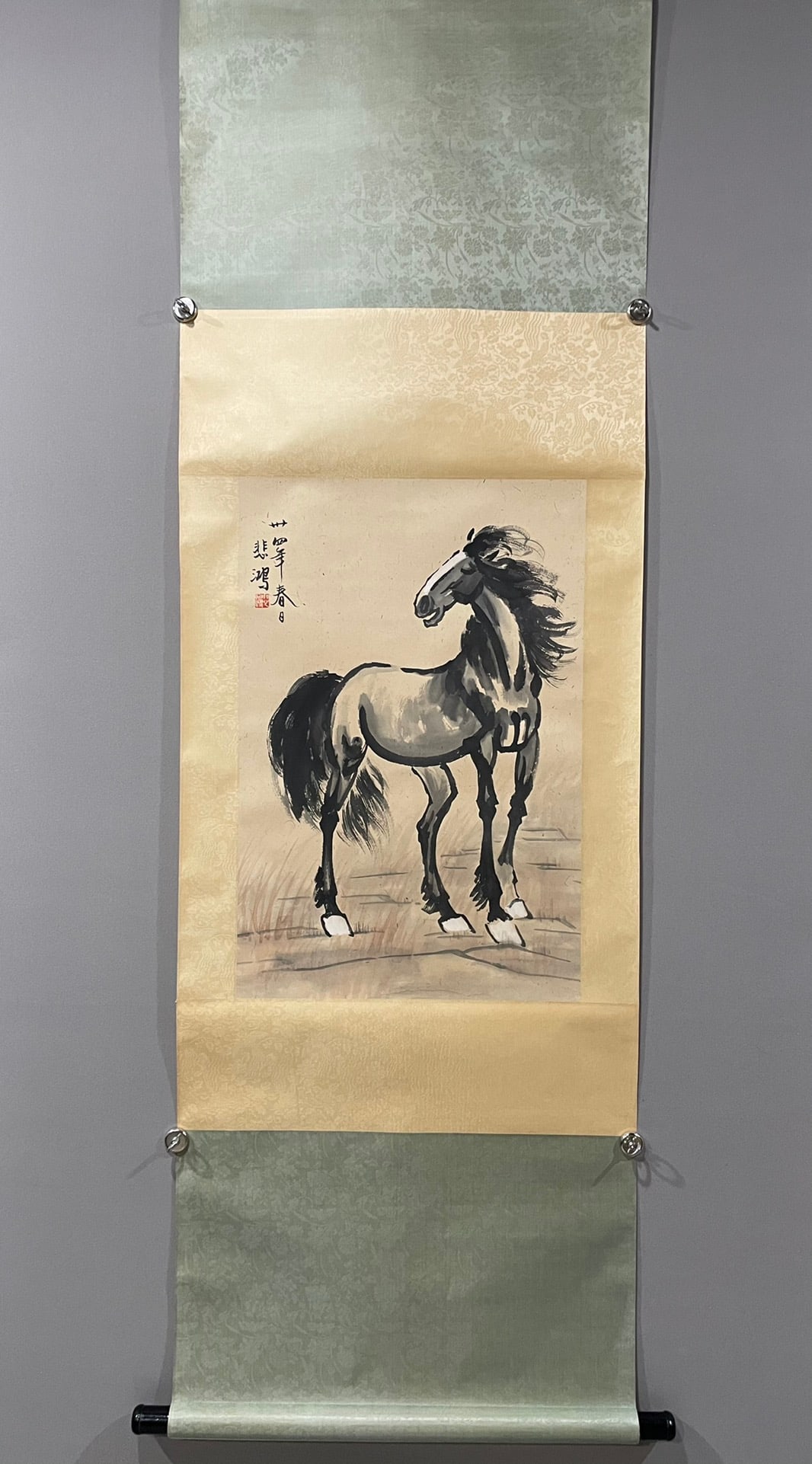 A Chinese Vertical Scroll Ink Painting of Horse on Paper (1 of 6)
