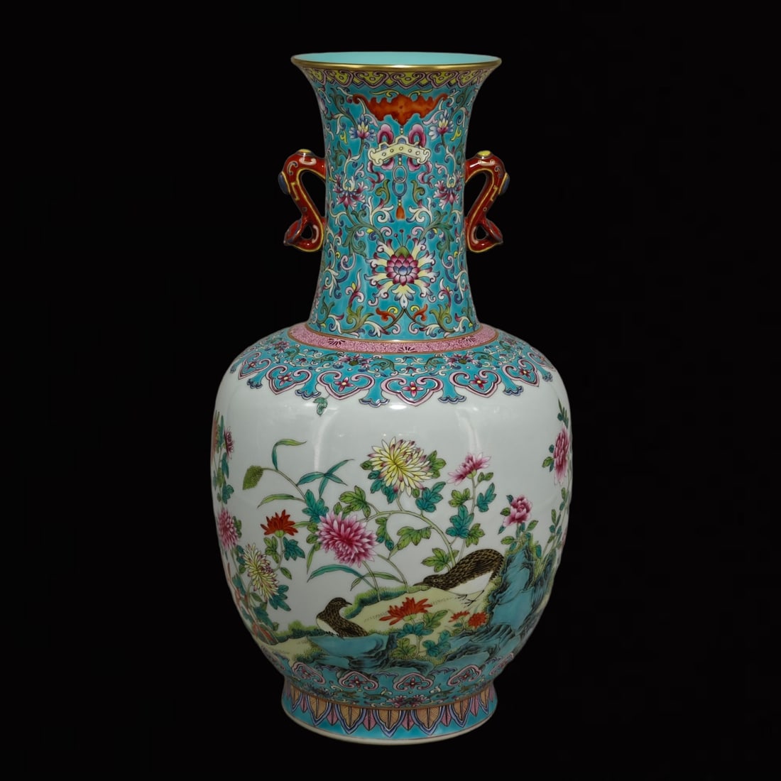 An Exquisite Famille-Rose Flower and Bird Pattern Double-Ears Vase (1 of 7)