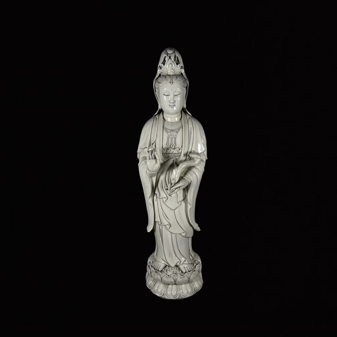 A Solemn Blance-De-Chine Statue of Avalokitesvara: A Solemn Blance-De-Chine Statue of Avalokitesvara,Ming Dynasty,China,He Chaozong Mark,Size:29.9in 