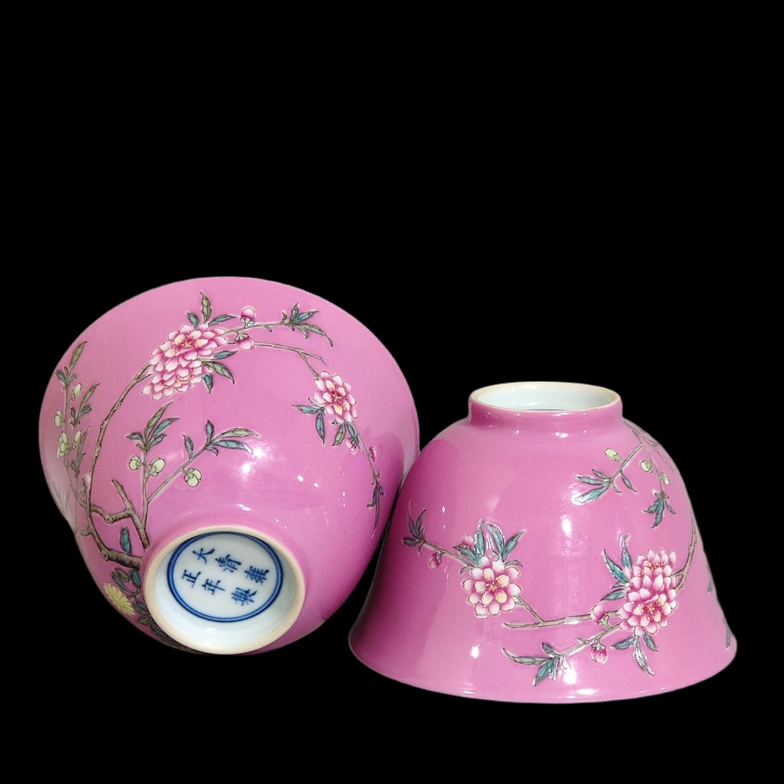 A Pair of Exquisite Ruby Red-Glazed Flower Pattern Cups: A Pair of Exquisite Ruby Red-Glazed Flower Pattern Cups,Qing Dynasty,China,Yongzheng Six-character Mark,Size:2.4inx3.7in 