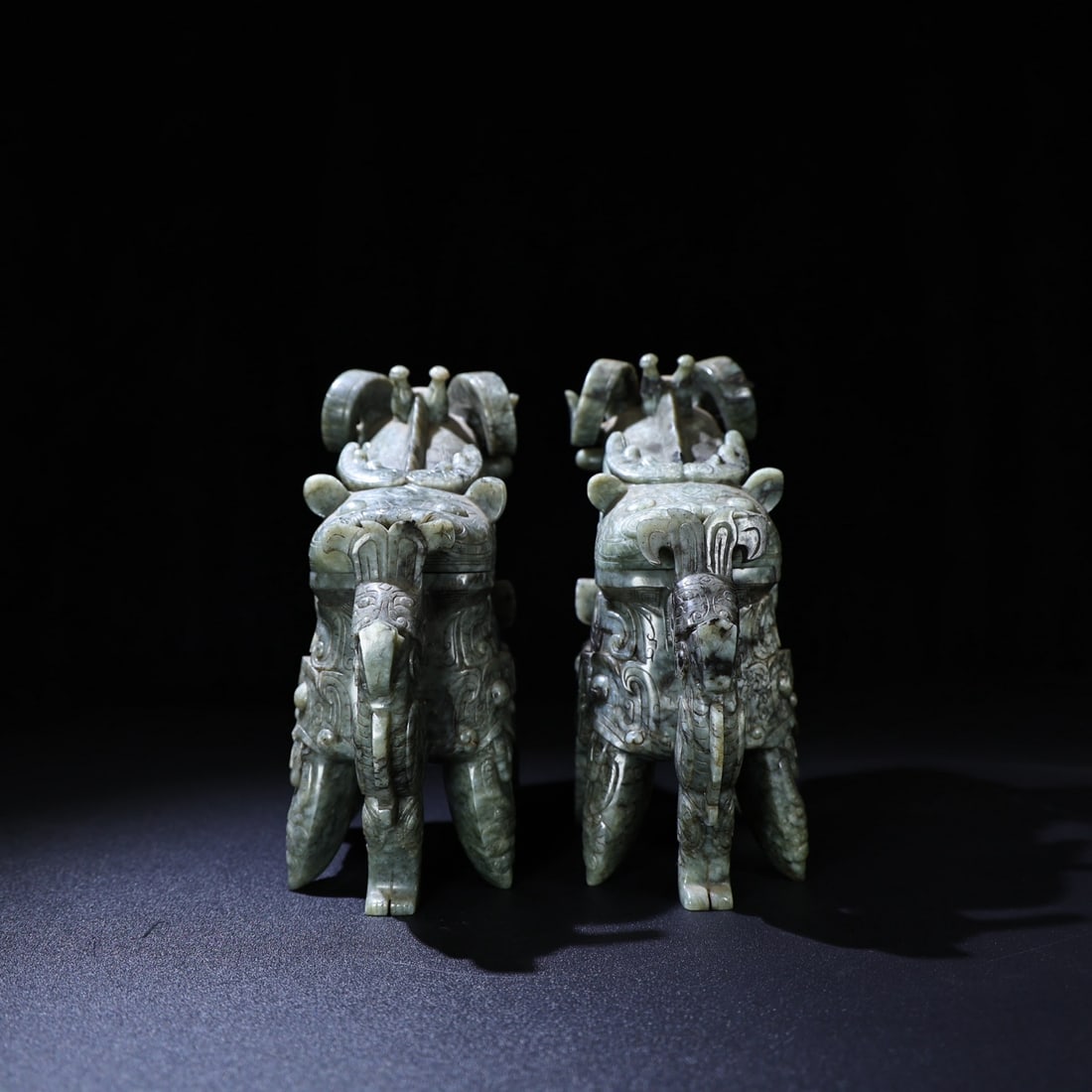 A Pair of Exquisite Jasper Beast Pattern Goblets - 5