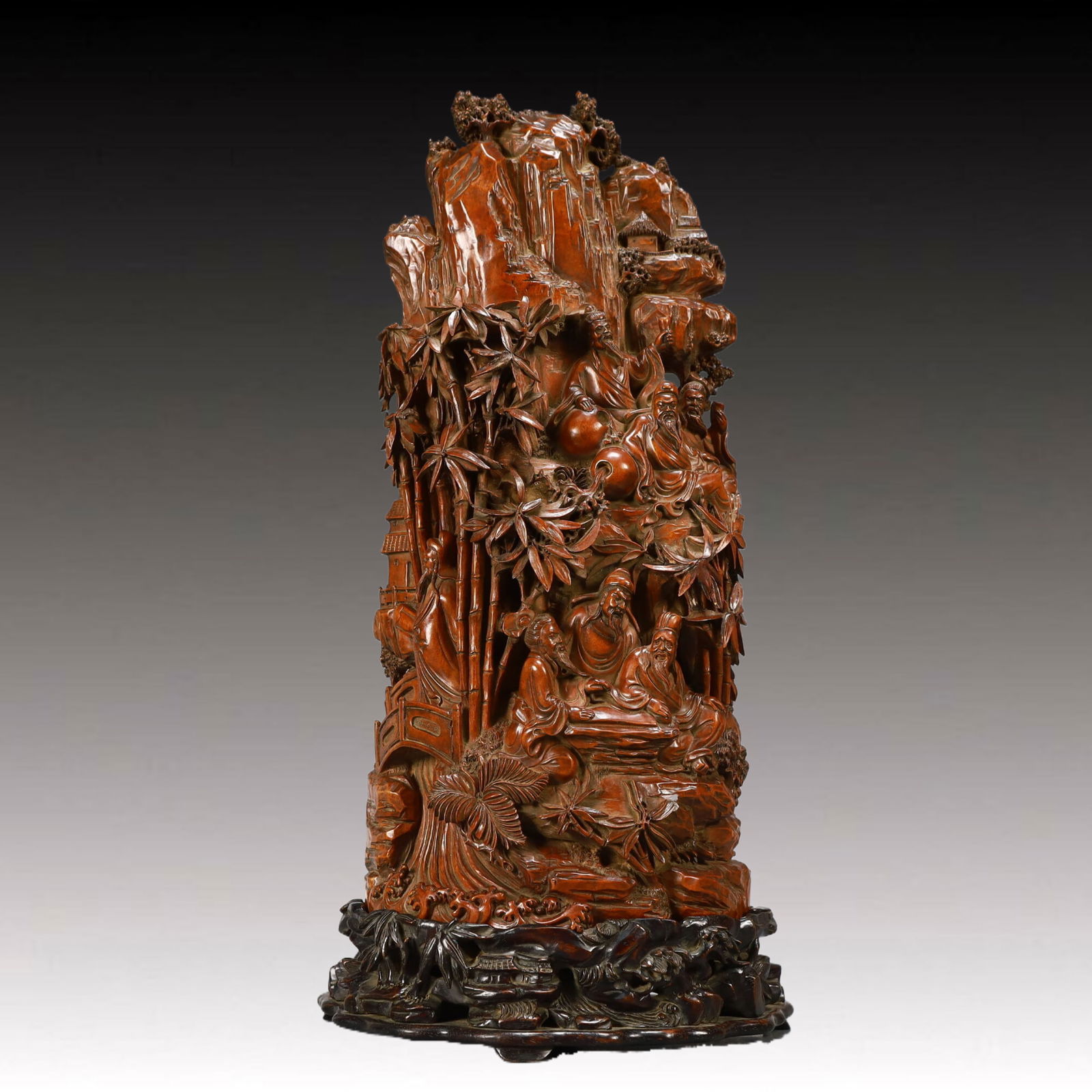 A Rare Boxwood Carved Landscape and Figure Pattern Ornament: A Rare Boxwood Carved Landscape and Figure Pattern Ornament,Qing Dynasty, China,Size:7.5inx4.3inx15.4in,Weight:2000g 