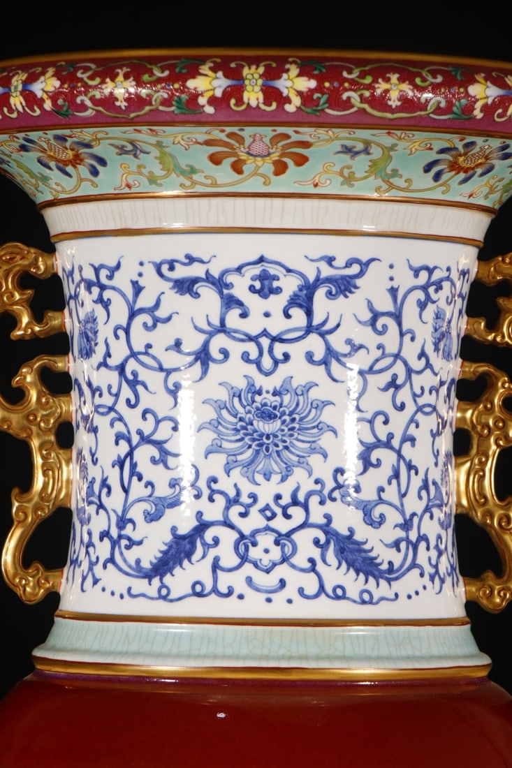 A Huge Enamel Lotus Pattern Double-Ears Vase - 2