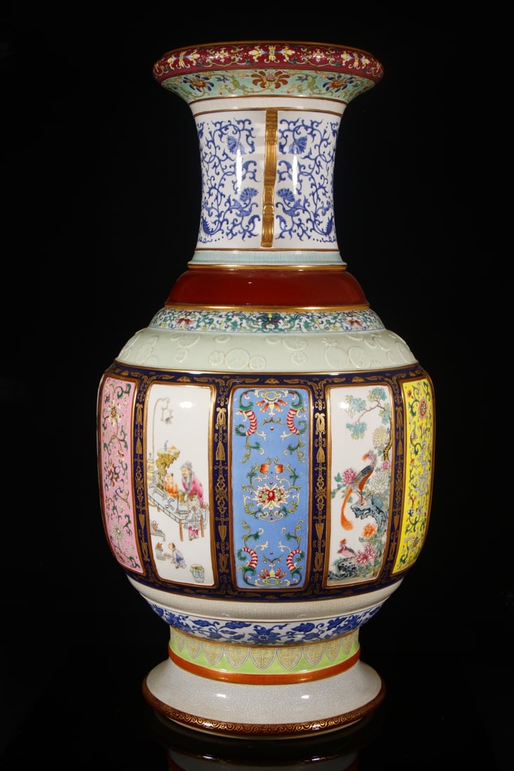A Huge Enamel Lotus Pattern Double-Ears Vase - 5