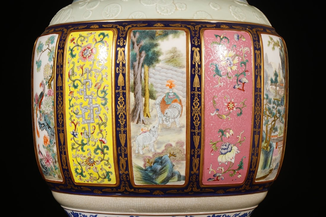A Huge Enamel Lotus Pattern Double-Ears Vase - 8