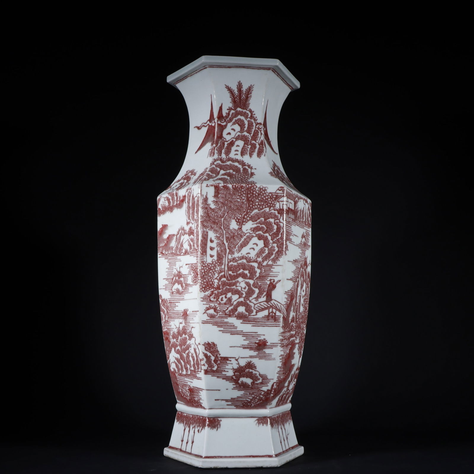 A Huge Underglaze-Red Landscape and Figure Pattern Vase: A Huge Underglaze-Red Landscape and Figure Pattern Vase,Qing Dynasty,China,Guangxu Six-character Mark,Size:21.1inx9.1in 