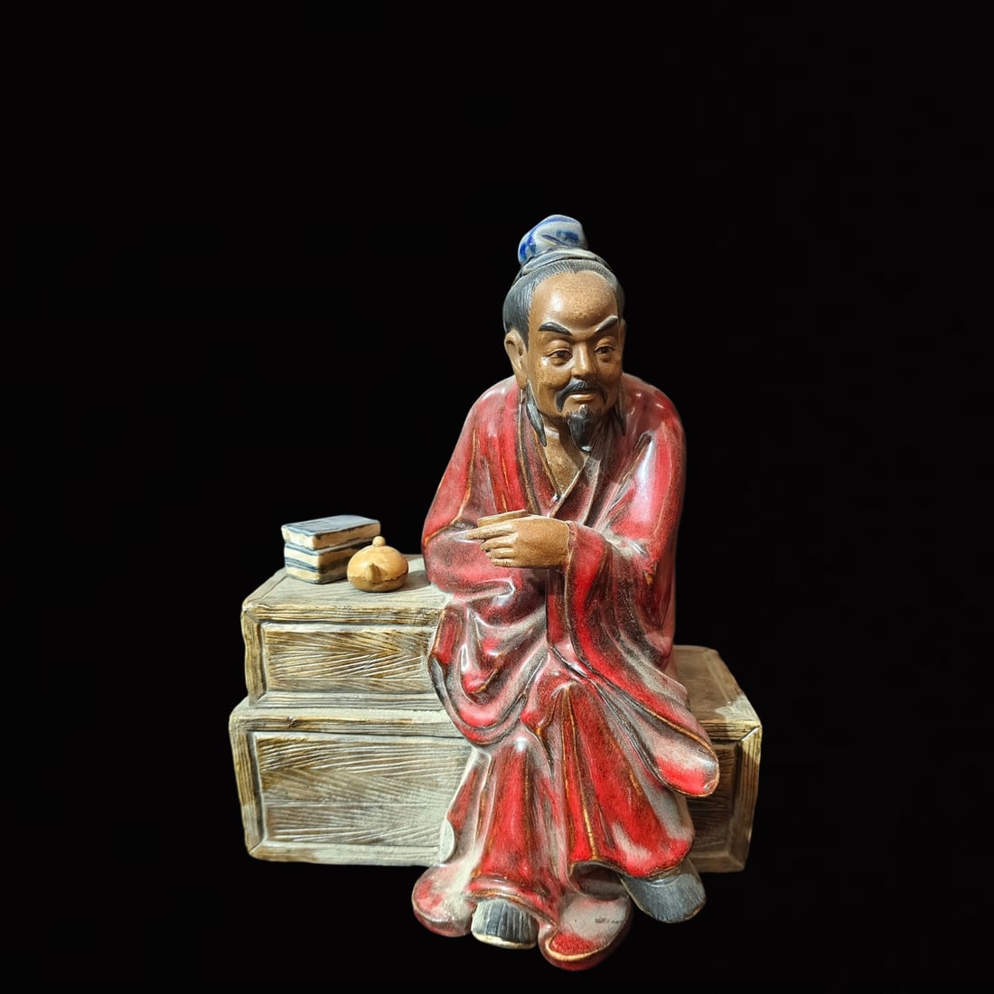 An Exquisite Shiwan yao Figure Ornament: An Exquisite Shiwan yao Figure Ornament,Qing Dynasty, China,Size:10.6inx6.7inx11.4in 石湾窑人物摆件,中国清代