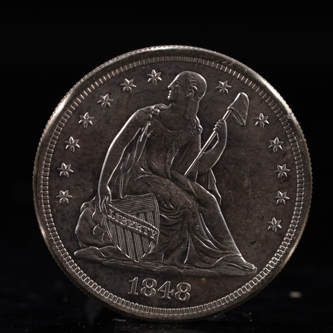 USA One Dollar 1848 Coin: American coin. IN GOD WE TRUST / LIBERTY / 1848 / UNITED STATES OF AMERICA / ONE DOL. Weight:26.9g.