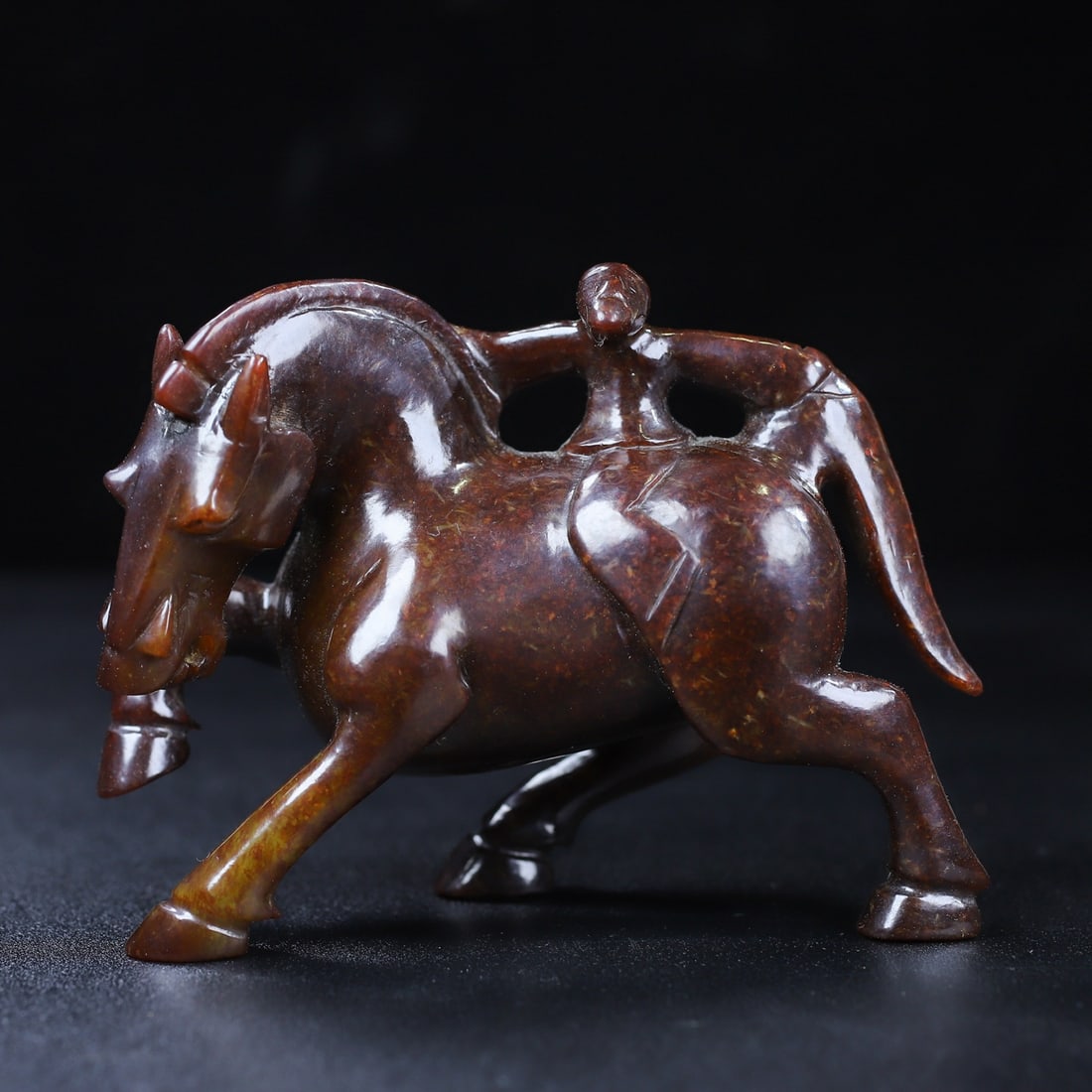 An Exquisite Archaic Jade Figure Riding Horse Ornament: An Exquisite Archaic Jade Figure Riding Horse Ornament,Ancient Time,China,Size:4.7inx1.8inx3.9in,Weight:413g 