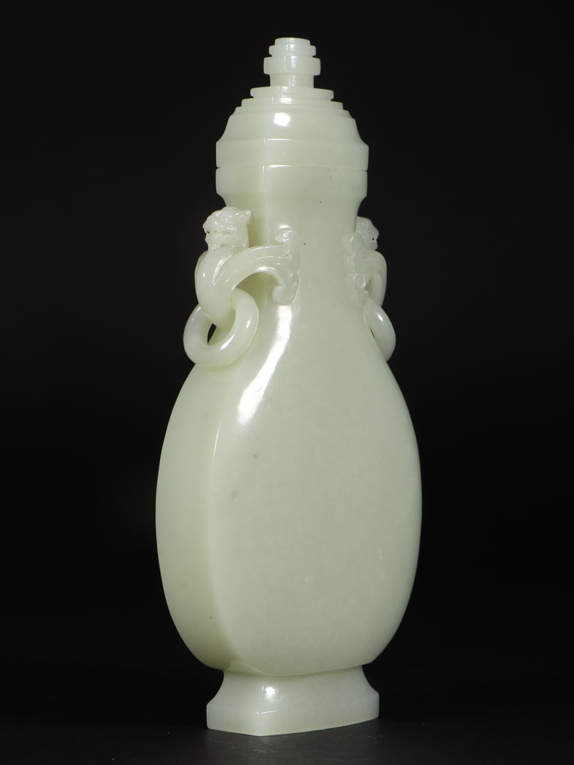 An Exquisite White Jade Double-Ears Bottle - 2