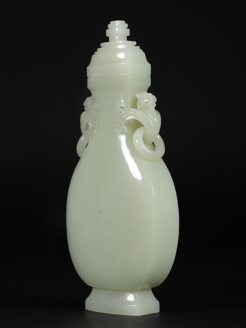 An Exquisite White Jade Double-Ears Bottle - 3
